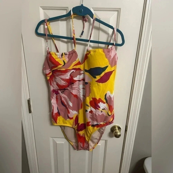 Kona Sol Cinch Tie Front Floral One Piece Swimsuit XL - Picture 3 of 4
